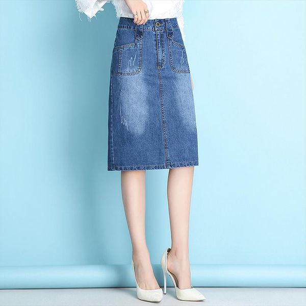 

sheran 2021 women summer denim skirts fashion high waist plus size bag hip jeans skirt blue skirts bottoms, Black