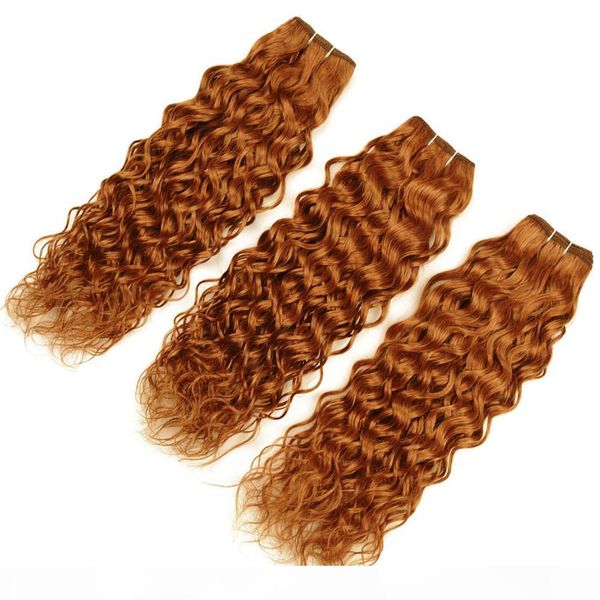 

pure 30 medium auburn peruvian water wave human hair bundles light brown malaysian wet and wavy human hair weave bundles auburn hair wefts, Black