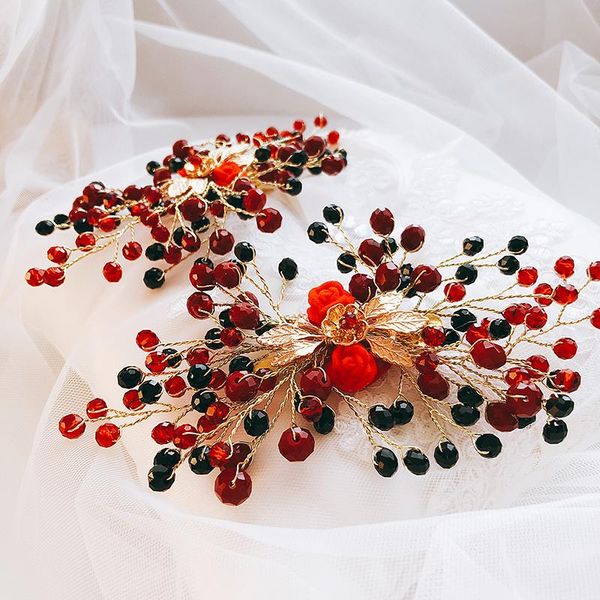 

hair clips & barrettes 1 pair christmas red and green acrylic beads accessories handmade resin flower golden jewelry pins, item: xl034, Golden;silver