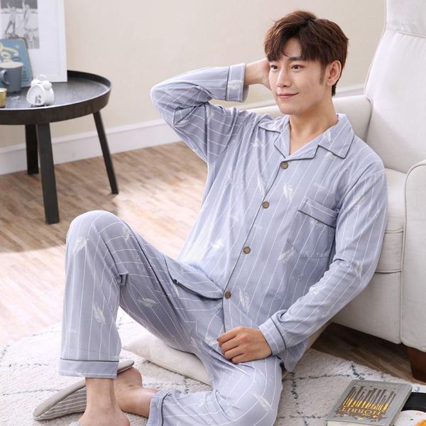 

men's informal striped cotton pajamas, long sleeve pajamas, family, 20211, Black;brown