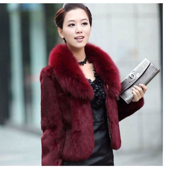 

rex rabbit fur coat female short winter artificial fox fur collar lazy rabbit fur is thin, Black