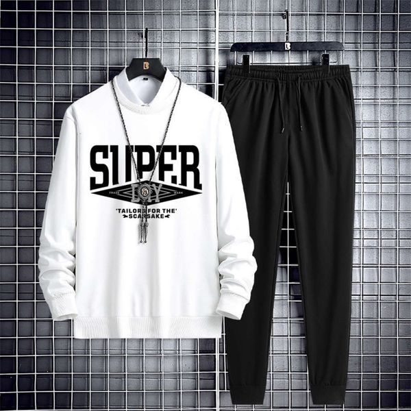 

spring suit outdoor and autumn sweater korean version handsome student two piece men's casual sportswear trend, Gray
