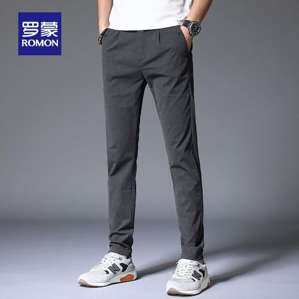 

romon 2020 autumn&winter men's elastic business professional solid color all-match thick straight casual pants 6k145821, Black