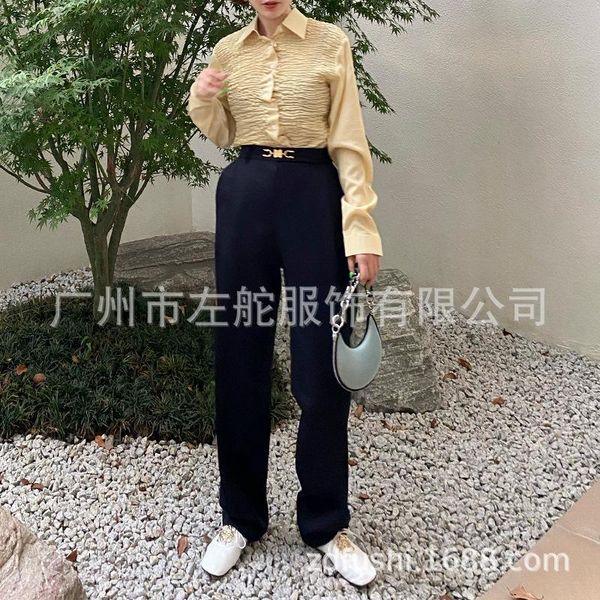 

quality south korea of new fund of 2020 autumn winters eenk high waist loose metal buckle wool slacks west pants pants, Black;white