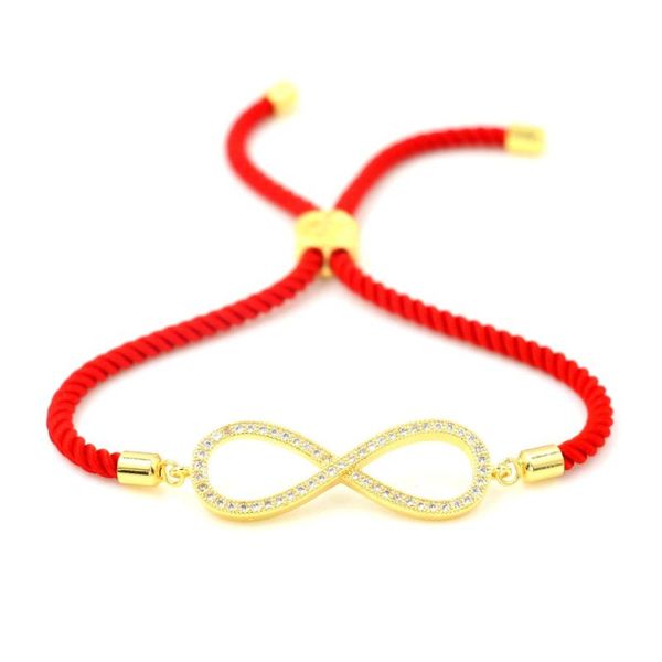 

charm bracelets women infinity 8 bracelet for girl child micro inlay zircon red thread rope lucky adjustable jewelry, Golden;silver