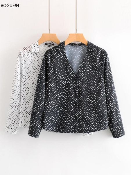

voguein new womens v-neck white/black polka dot print long sleeve shirt blouse wholesale1