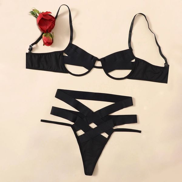 

ladies hollow steel ring elastic new fashion women lace bra sets seamless underwear backless vest, Black;white