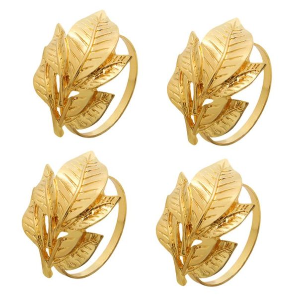 

napkin rings 4pcs leaf shape holders alloy novel buckles (golden)