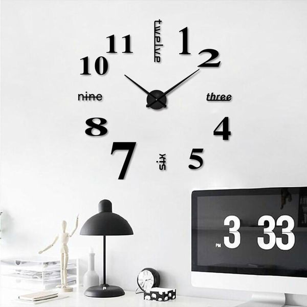 

wall clock sticker 3d diy acrylic frameless affordable mirror needle classic watch home decoration living room kitchen office wmtctt