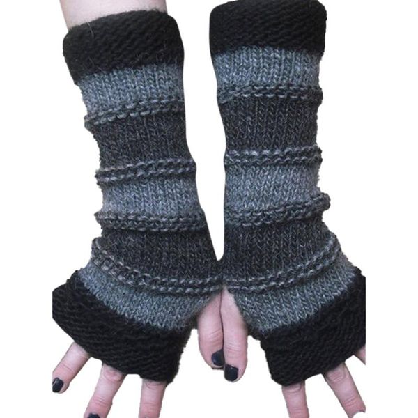 

wholesale-fashion knitted long gloves for women warm winter comfortable mittens black grey sleeve, Blue;gray