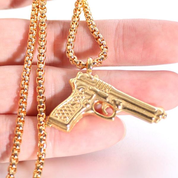 

pendant necklaces chain uzi gun necklace for men women hip hop jewelry gold silver color stainless steel army style male