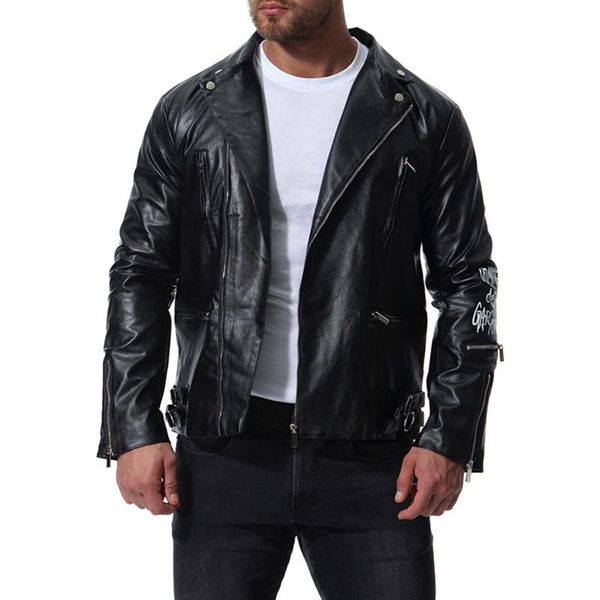 

dropshipping new arrive brand motorcycle bike men's leather jackets jaqueta de couro masculina fashion zipper coats plus 5xl, Black