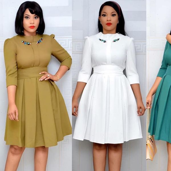 

african ladies dress 2021 autumn and winter elegant winter 3 4 sleeve knee length retro ol work bodycon dress, Black;gray