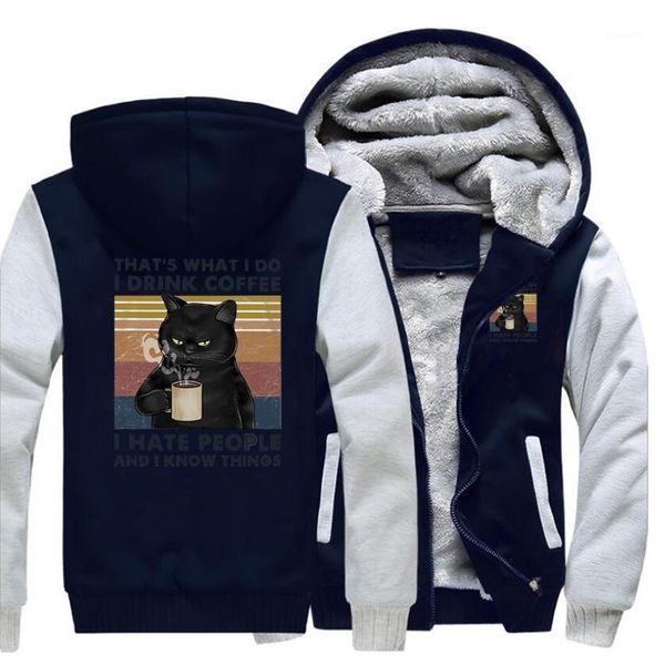 

that's shat i do i drink coffee hate people cats jackets men 2020 spring fleece zipper sweatshirts male jacket streetwear1, Black