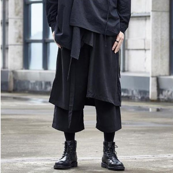 

men's trousers spring style casual slacks nine minutes men's culottes false two pieces of shorts yamamoto style trend, Black
