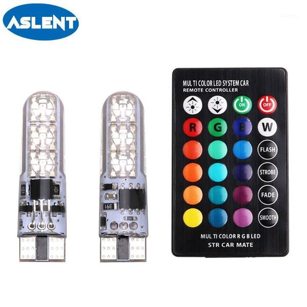 

aslent t10 led w5w 194 car light bulbs red bule yellow rgb with remote control strobe led turn signal lights license plate light1