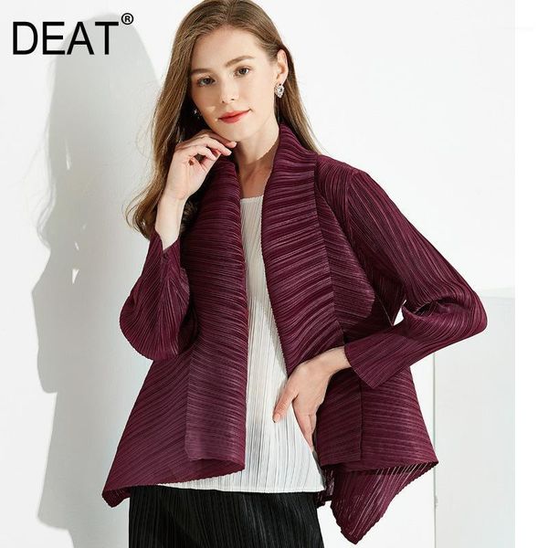 

deat] 2020 pleated coat women full sleeve lapel collar cardigan loose solid thin casual high elastic new fashion clothing tc8701, Black;brown