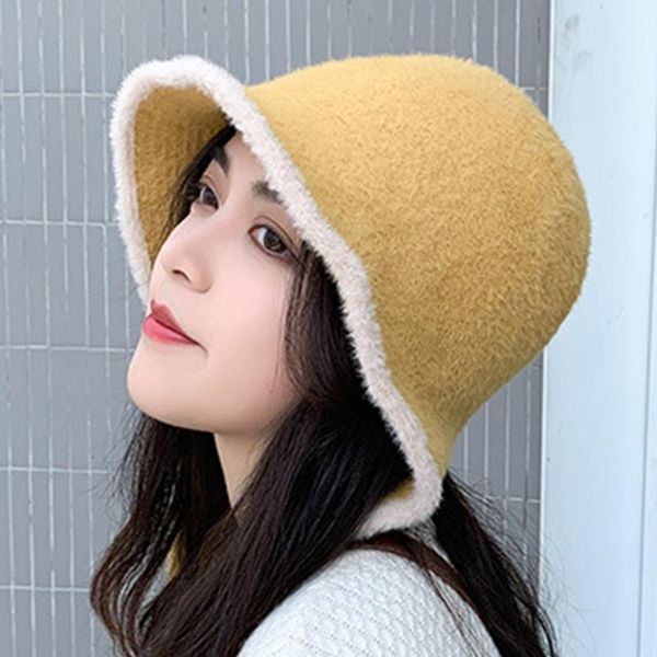 

wide brim hats women winter fuzzy plush bucket hat with chin strap solid earflap fisherman cap h8wf, Blue;gray