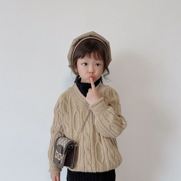 

korean girls' autumn winter vacation two round neck sweater 2020 new versatile children's pullover, Blue