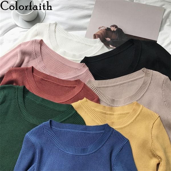 

colorfaith new autumn winter women's sweaters v-neck minimalist slim bottoming korean style solid multi colors sw5516 201221, White;black
