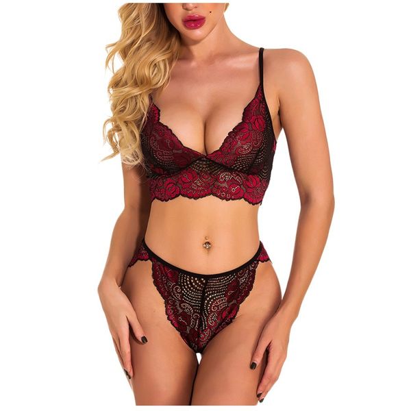 

women transparent lace and panty set pajamas flower embroidery lingerie bra intimates ladies backless underwear, Black;white