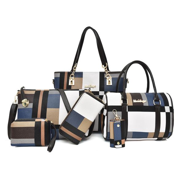 

new style baby bag 2020 versatile large capacity women's bag 6-piece purse single shoulder straddle portable simple woman, Black