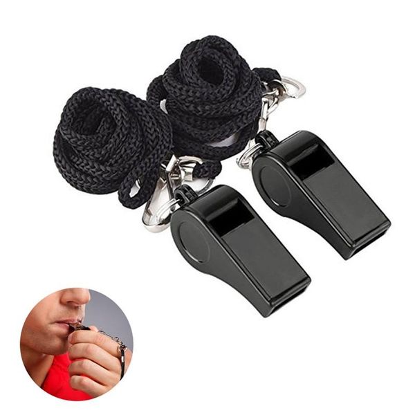 

other sporting goods 2pcs black plastic sports training whistles with lanyard