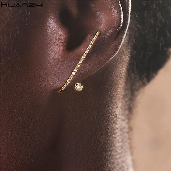 

stud huanzhi 2021 metal zircon geometric irregular twisted rhinestone ear bone clip earrings for women girls jewelry gifts, Golden;silver
