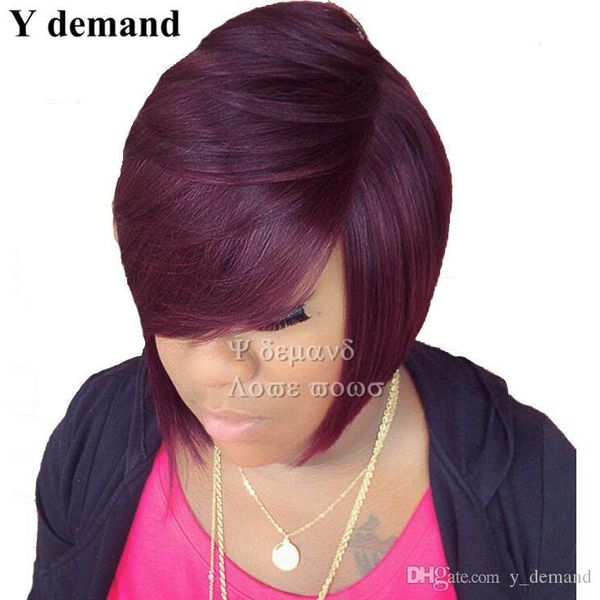 

synthetic straight wigs pixiec cut hair with bangs african american short wine red wig for black women in stock