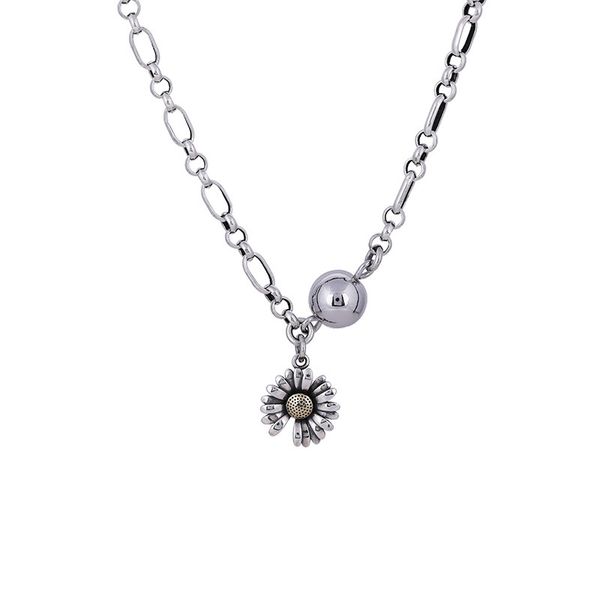 

sterling s925 flower daisy vintage thai silver ball women's necklace 7bdo