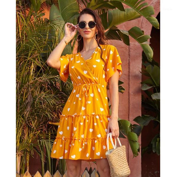 

2020 fashion women's dress printed dresses trumpet sleeve women casual clothing flowers dress for female cascading ruffle1, Black;gray