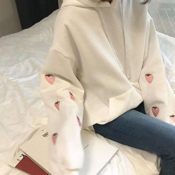 

strawberry embroidered sweatshirt autumn and winter women's kawaii loose long sleeve super dalian hoodie 2020 women1, Black