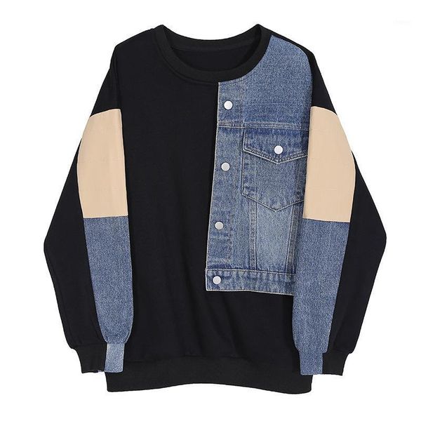 

2021 new autumn style women's clothing patchwork thicken hoodies casual slim femme streetwear pullover1, Black