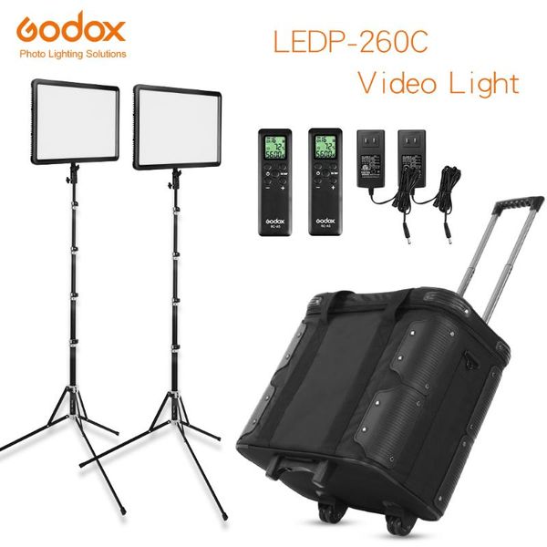 

flash heads godox 2x ledp260c 3300-5600k led video light continuous lighting kit, po shooting with stand and carry case
