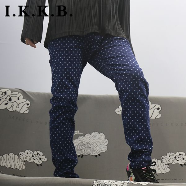 

fall 2020 new men's casual fashion trend wave point printing slim feet jeans pants trend big blue
