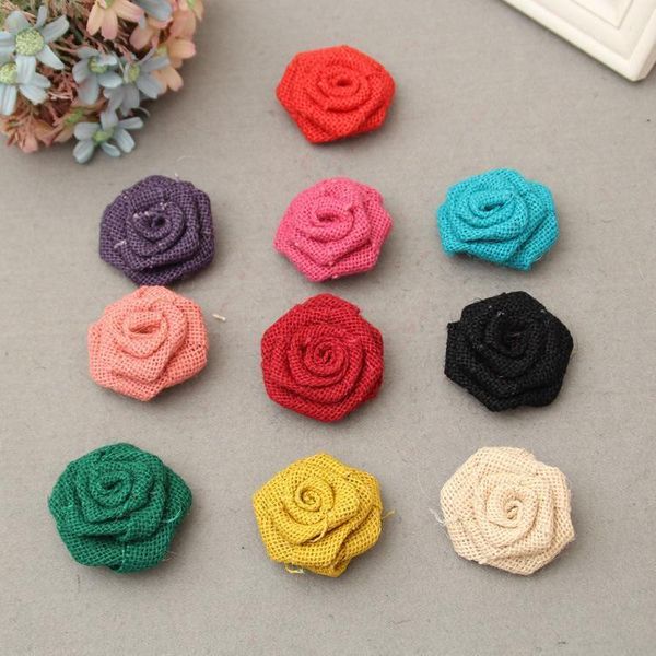 

1pcs/lot 6cm diy handmade linen simulation rose flower clothing accessories wedding christmas party decoration flowe1