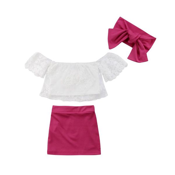 

clothing sets 2-6t baby girl clothes set cute girls kids off shoulder lace floral t shirt+skirts 3pcs outfits, White
