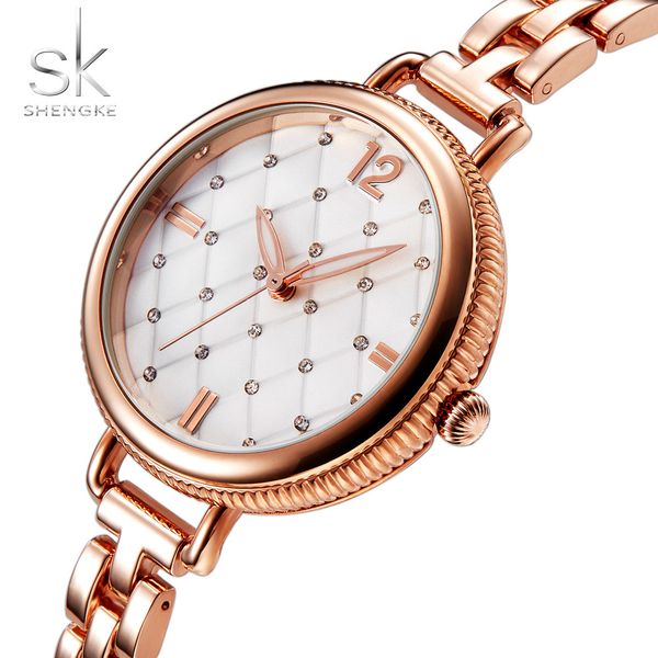 

shengke brand quartz wrist watches fashion watches women casual dress luxury gold ladies rhinestone waterproof reloj mujer 2017, Slivery;brown