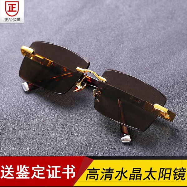 

crystal men's pure natural stone glasses middle aged and old age eye protection frameless fashion sunglasses high grade, Black