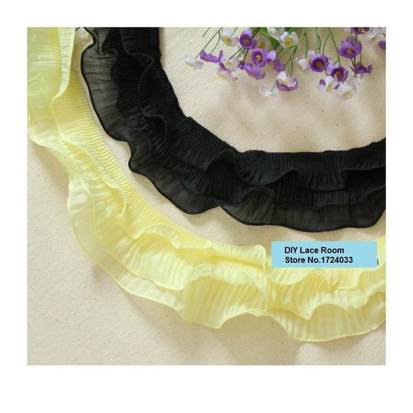 

wholesale 7.3cm 4yds white/black /yellow/ red chiffon ruffled lace trimming/ elastic ruffles lace fabric sewing accesso jllwvl