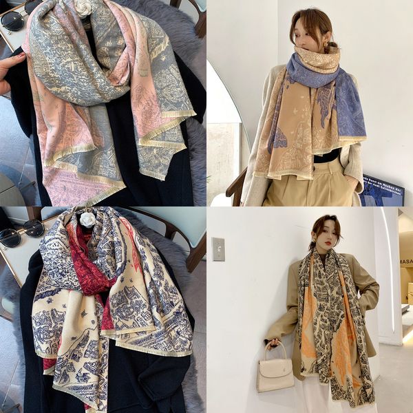 

new winter scarf lady fashion warm shawl women's double-sided cashmere thick female pashmina blanket foulard print bandana 2020 j1215, Blue;gray