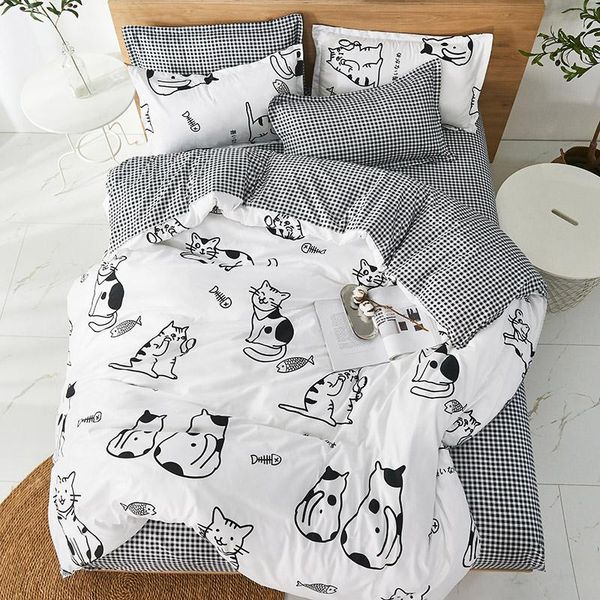 

cartoon cute cat bedding set home textile bed cover set children students bedding bedclothes twin soft comforter duvet cover