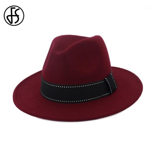 

fs autumn winter ladies hats for women elegant red black vintage felt wide brim men hat with ribbon chapeu fedora1, Blue;gray