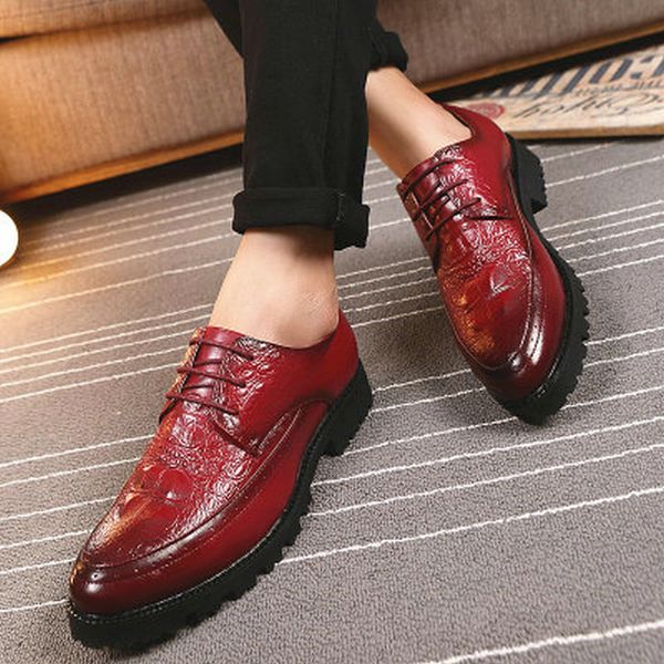 

men oxfords shoes wedding party brogue shoes crocodile pattern man dress leather formal business shoe, Black