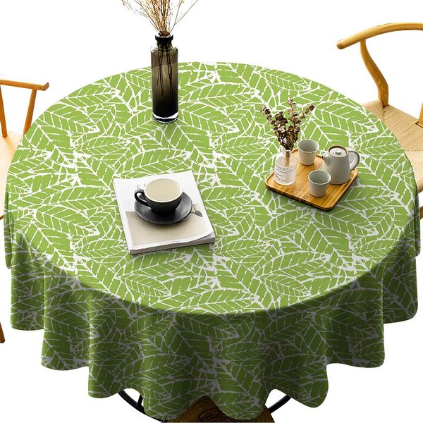 

round tablecloth cotton linen dust-proof table cover watercolor hand drawn leaf pattern with grungy vintage organic nature display