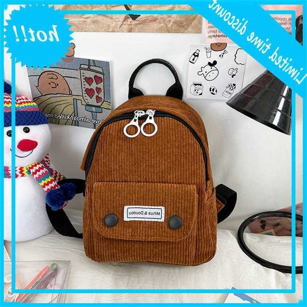 

2021 corduroy backpack women japan south korea autumn and winter new fashion cool couple travel bag for children