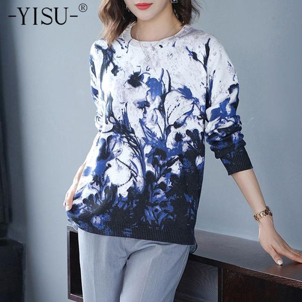 

yisu autumn winter women sweater printing o-neck long sleeve winter fashion casual female knitted pullover warm jumper, White;black