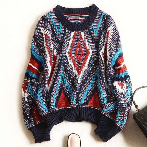 

fashion diamond plaid korean knitted womens women's new winter 2020 lantern sleeve knitting pullover cardigans sweaters woman long, White;black