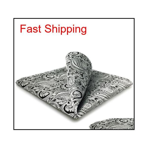 

eh23 silver grey paisley silk mens pocket square fashion wedding handkerchief classic dress hanky hgxug, Blue;white