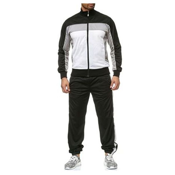 

mens splicing multicolor 2pcs sets clothing fashion long sleeve cardigan zipper coats pants sports suits spring male casual slim tracksuits, Gray